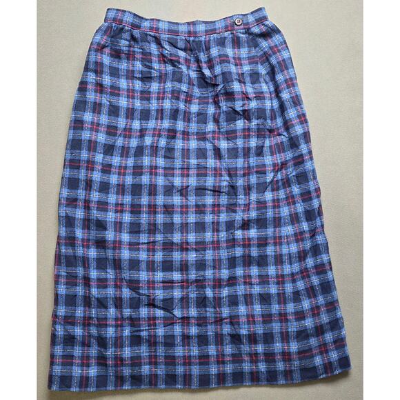 Vintage Pendleton Wool Skirt Size 8 Blue Plaid A-Line Pencil Kilt USA -24" Waist - Picture 1 of 7